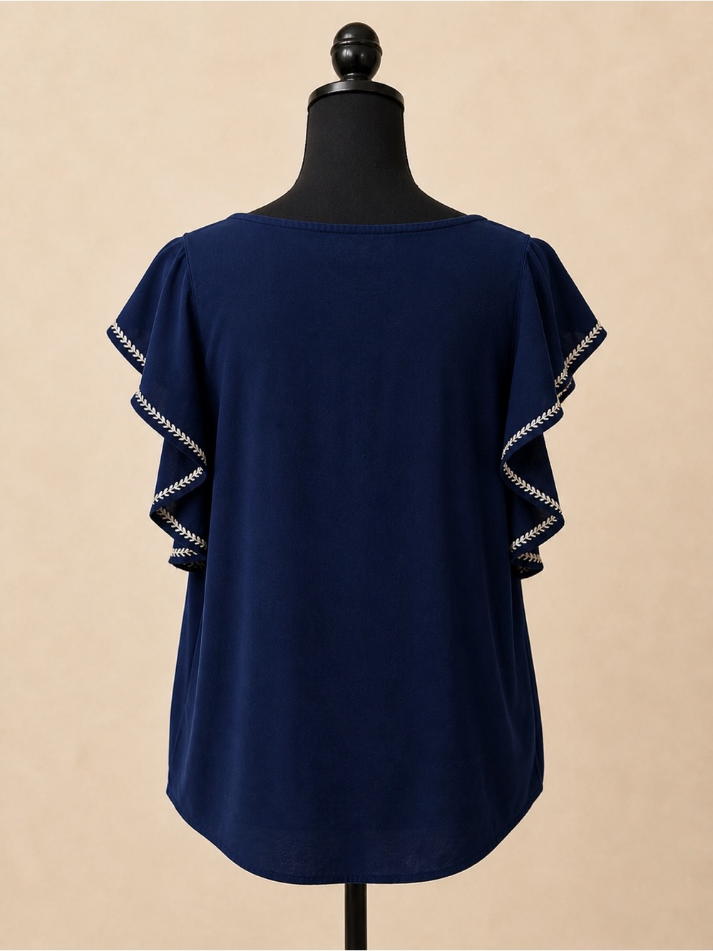 St. John’s Bay Navy Embroidered Boho Peasant Coastal Top Tassel Flutter Sleeve M - Picture 9 of 17